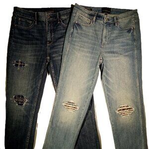 WHBM Jeans 2 PR  lot  sz 4  High Rise  Slim Ankle  Embellished  Sequins  Patches